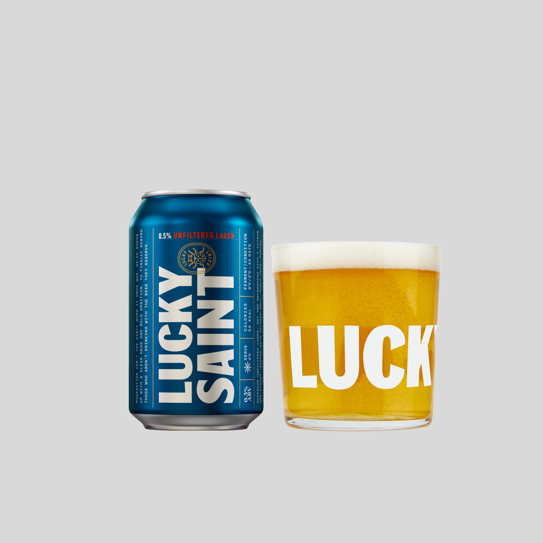 Unfiltered Lager Cans + Glass