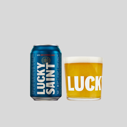 Unfiltered Lager Cans + Glass